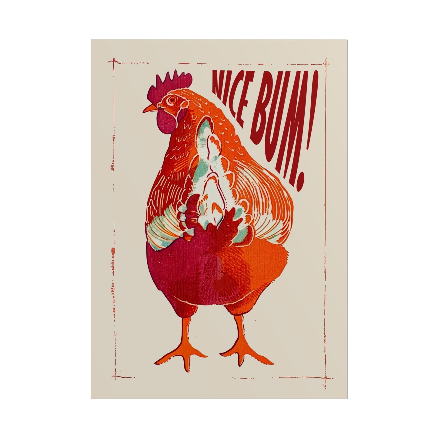 Nice Bum Wall Art Funny Toilet Poster Bird Poster Rooster Beige and Red Retro Bathroom Wall Art Chicken Art Print Funny Toilet Art Airbnb Toilet Sign