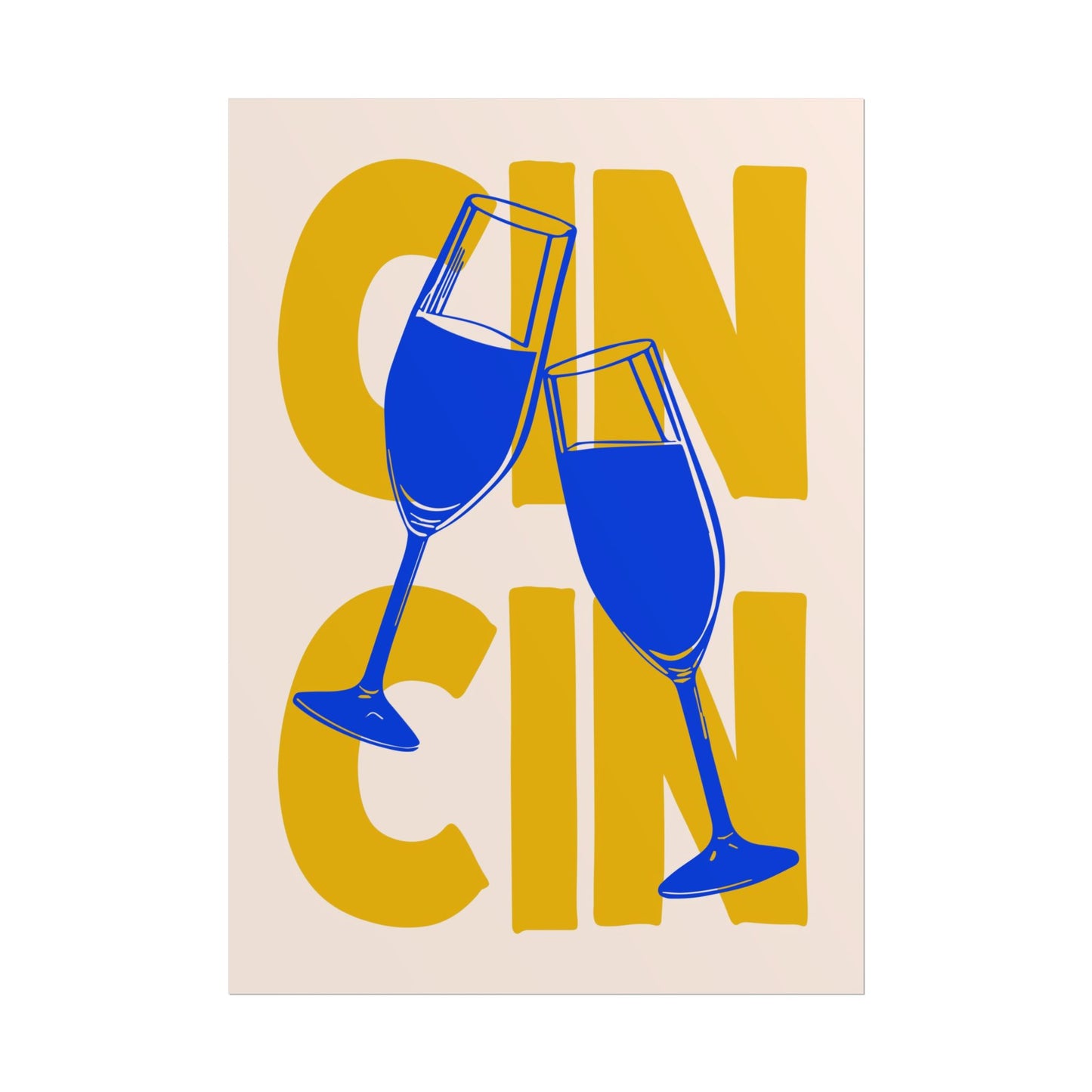 Cin Cin Poster Blue and Yellow Kitchen Wall Art Bar Cart Print Cheers Art Funny Happy Hour Art Print Retro Kitchen Nook Decor Scandinavian Art Minimalist Poster