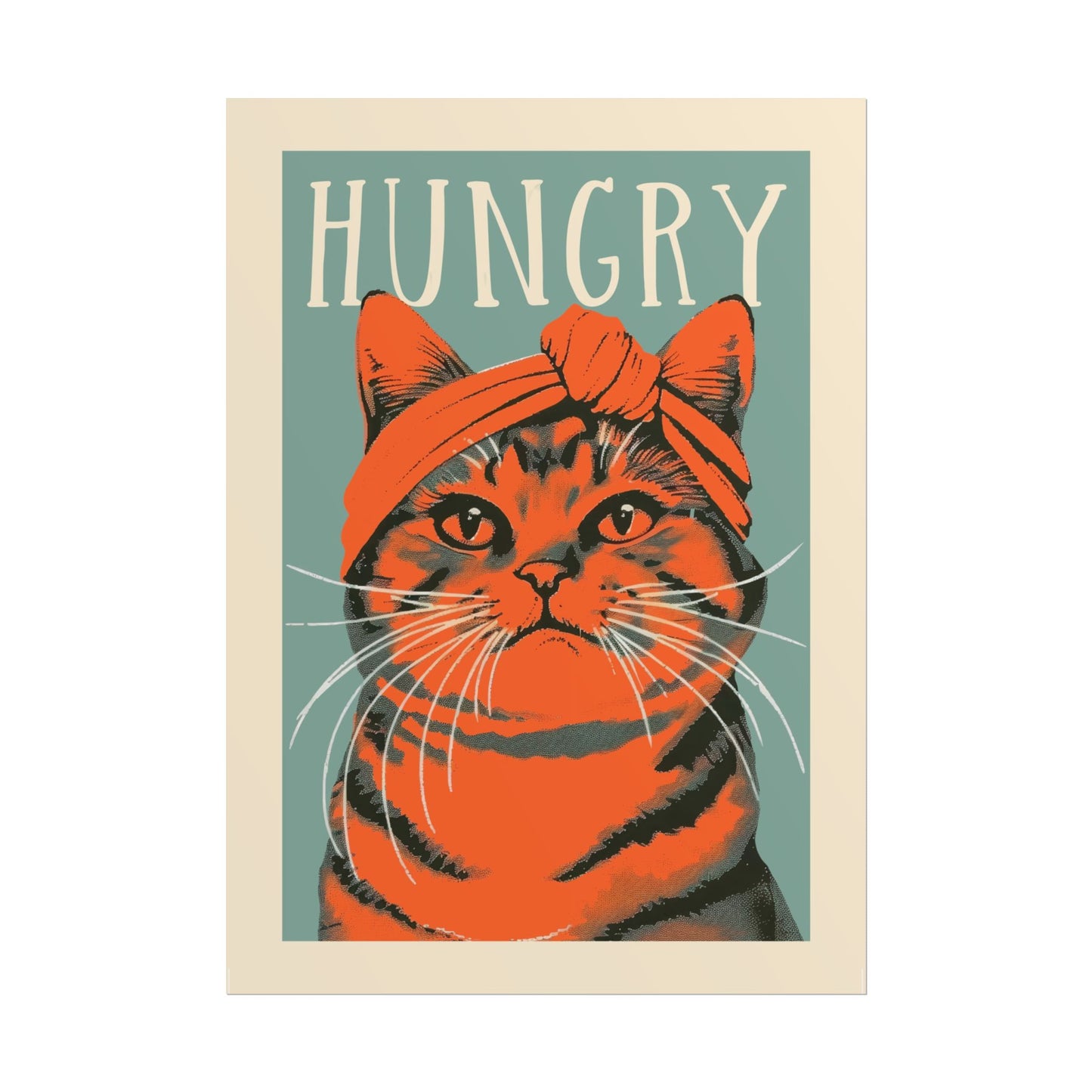 Hungry Cat Poster Kitchen Wall Art Funny Poster Blue and Orange Tabby Cat Wall Print Gift for Cat Mom Kitchen Art Print Fun Kitten Poster