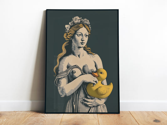 Venus Poster Yellow Rubber Duck Print Funny Poster for Bathroom Wall Art Funny Toilet Vintage Wall Art Retro Bathroom Eclectic Mythical Art Classic Bathroom Decor Above Toilet Art