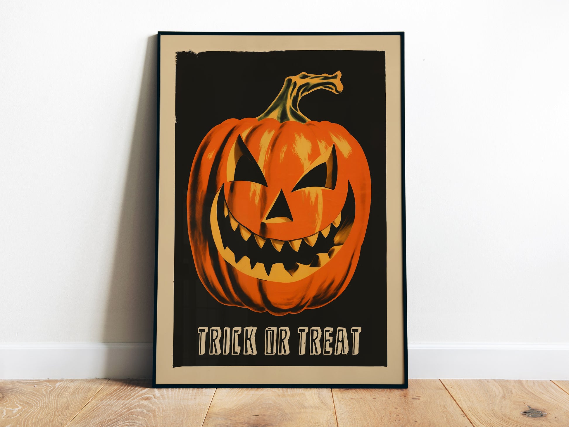 Retro Halloween Poster Pumpkin Art Print Fall Wall Art Trick or Treat Poster Spooky Season Print Vintage Halloween Wall Decor Halloween Gift