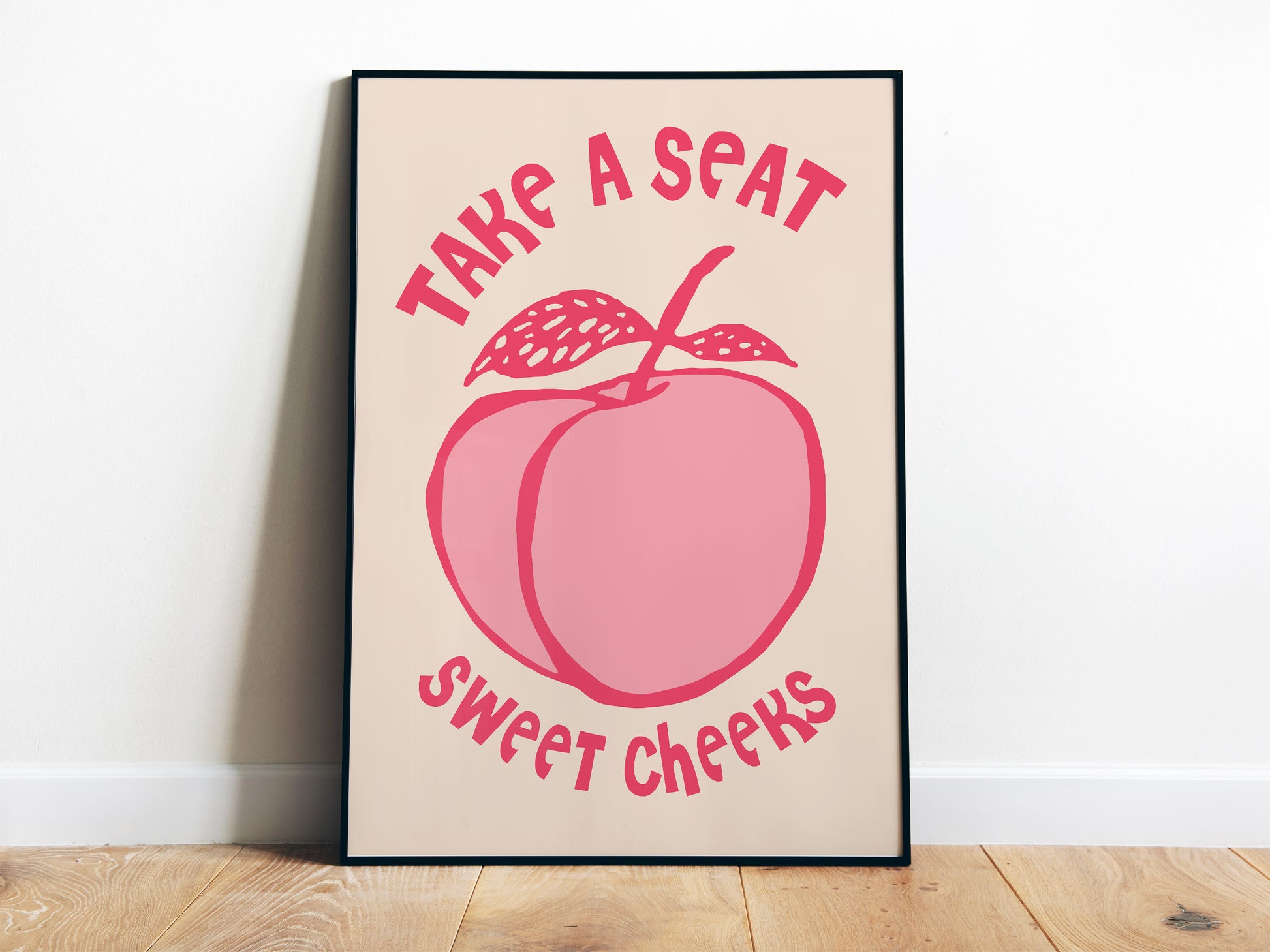 Take a Seat Sweet Cheeks Poster Peach Pink and white Bathroom Wall Art Girly Funny Print Above Toilet Decor Guest Restroom Art Airbnb Toilet Poster Print