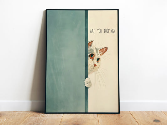 Funny Bathroom Wall Art Are You Pooping Art Print Cat Poster Art Funny Blue Bathroom Print Cute Cat Pooping Poster Toilet Poster Funny Posters Restroom Bathroom Artwork Cat