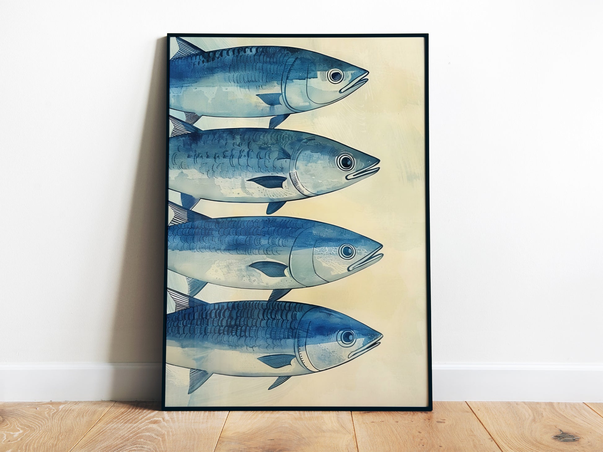 Blue Fish Poster Sardines Art Print Kitchen Wall Art Retro Fish Art For Laundry Nautical Bathroom Art Funny Fish Poster Beach House