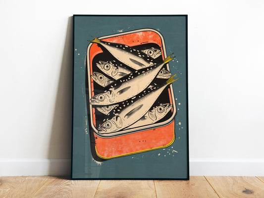 Retro Sardines Wall Art Funny Poster Seafood Art Print Fish Art Print Vintage Kitchen Art Print Sardines Tin Print Sardine Poster