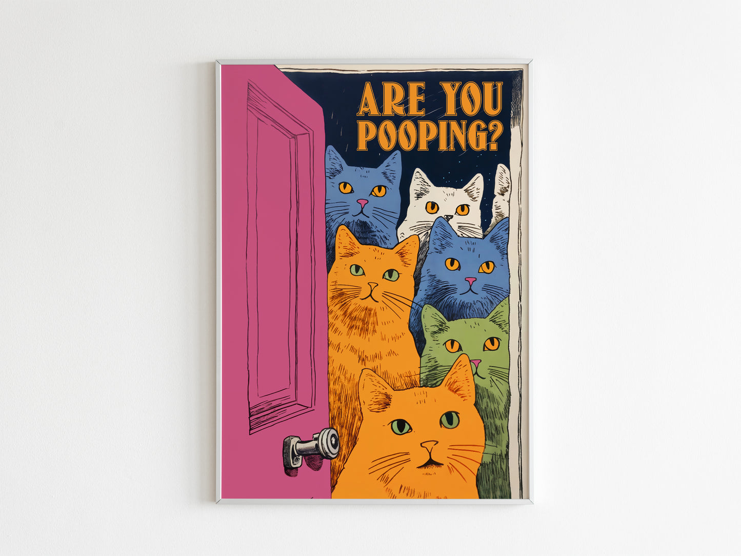 Bathroom Cat Poster For Toilet Wall Art Funny Cat Print Maximalist Wall Art Bathroom Wall Art Toilet Poster Funny Posters Are You Pooping Poster Large Sized Art