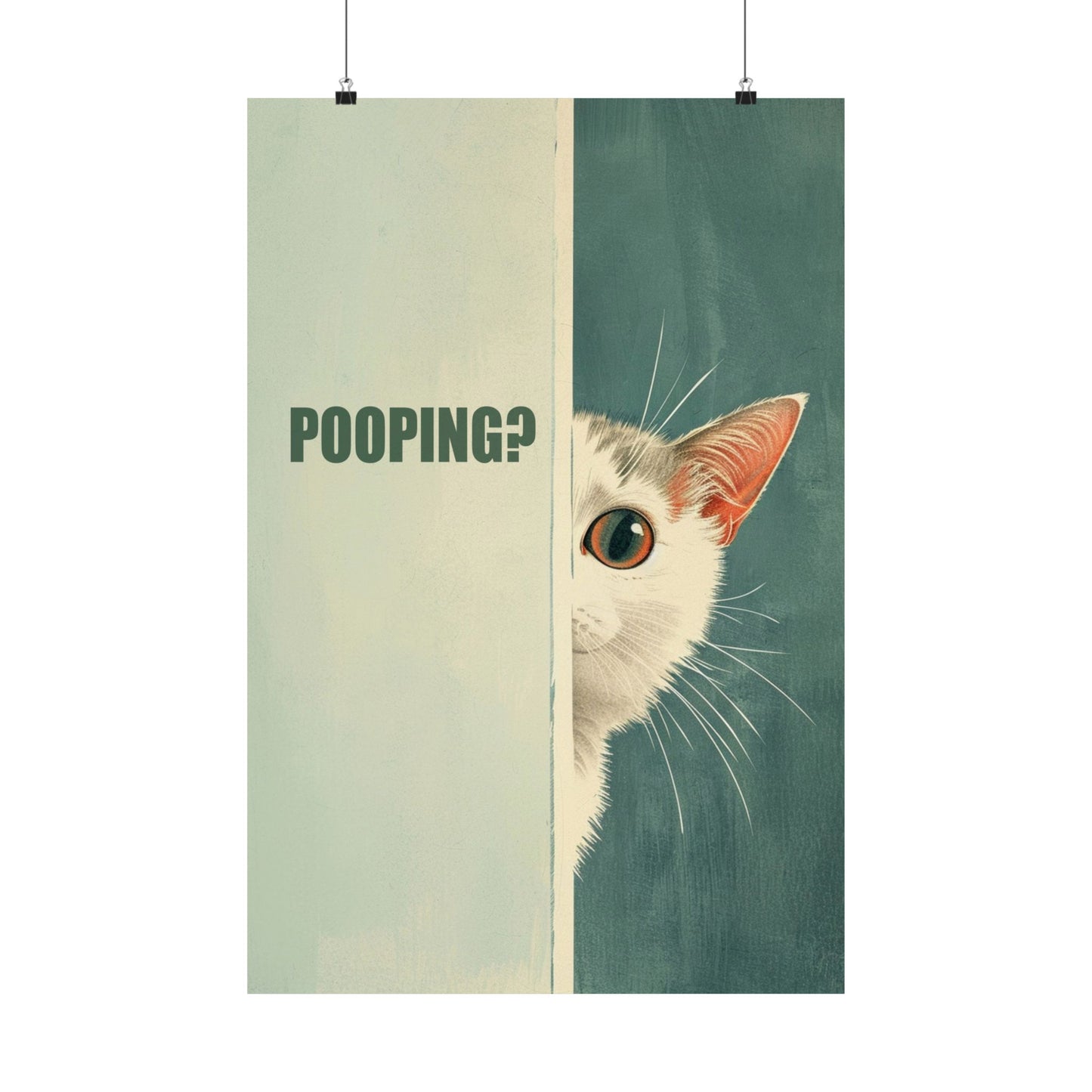 Are You Pooping Poster Cat Bathroom Art Print Funny Toilet Wall Art Cute White Cat Art Fun Poster Minimalistic Blue Bathroom Art