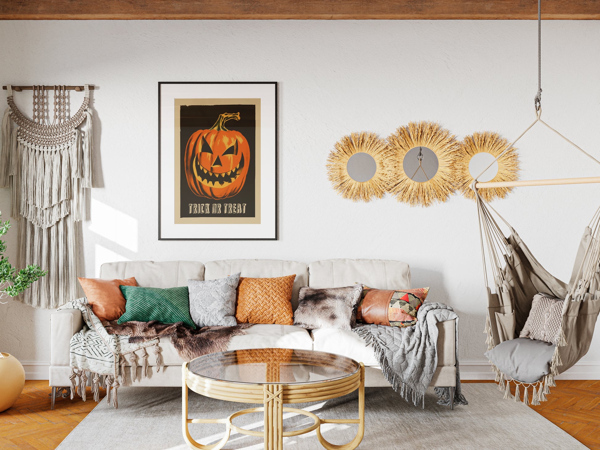 Retro Halloween Poster Pumpkin Art Print Fall Wall Art Trick or Treat Poster Spooky Season Print Vintage Halloween Wall Decor Halloween Gift