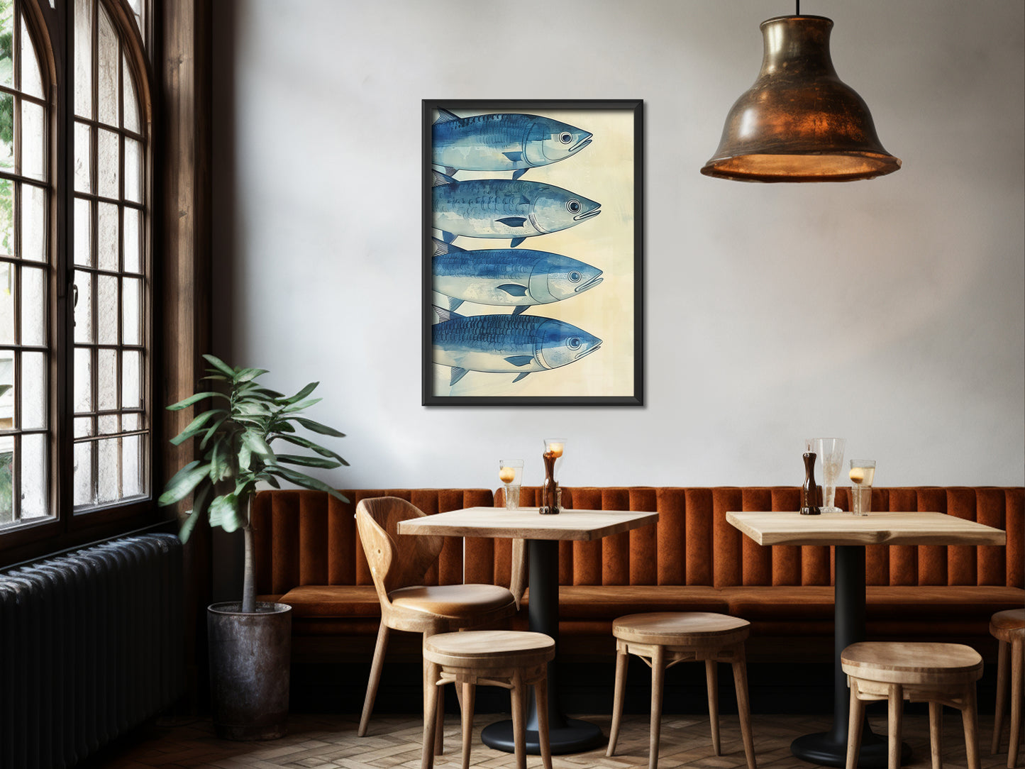 Blue Fish Poster Sardines Art Print Kitchen Wall Art Retro Fish Art For Laundry Nautical Bathroom Art Funny Fish Poster Beach House