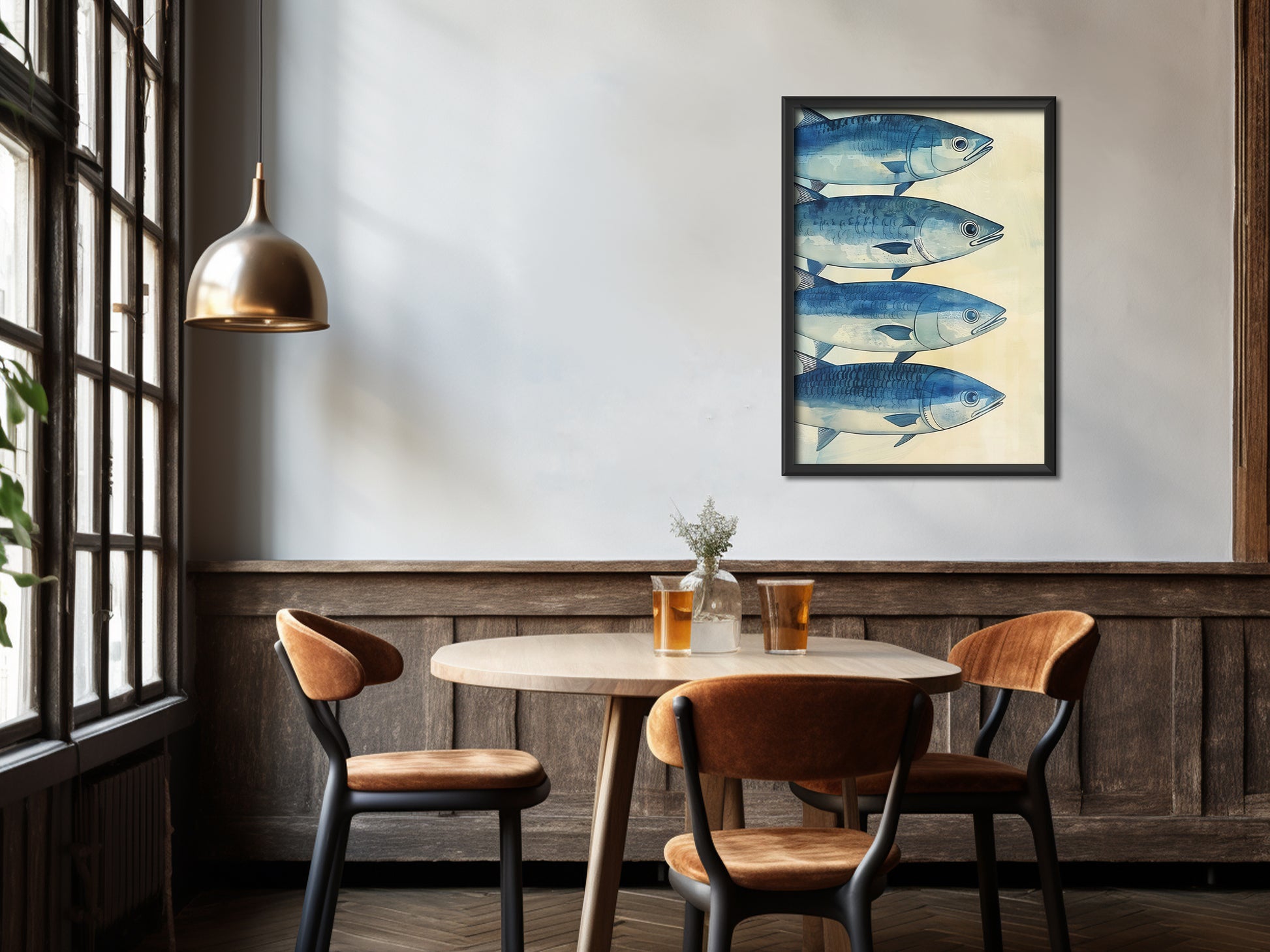 Blue Fish Poster Sardines Art Print Kitchen Wall Art Retro Fish Art For Laundry Nautical Bathroom Art Funny Fish Poster Beach House