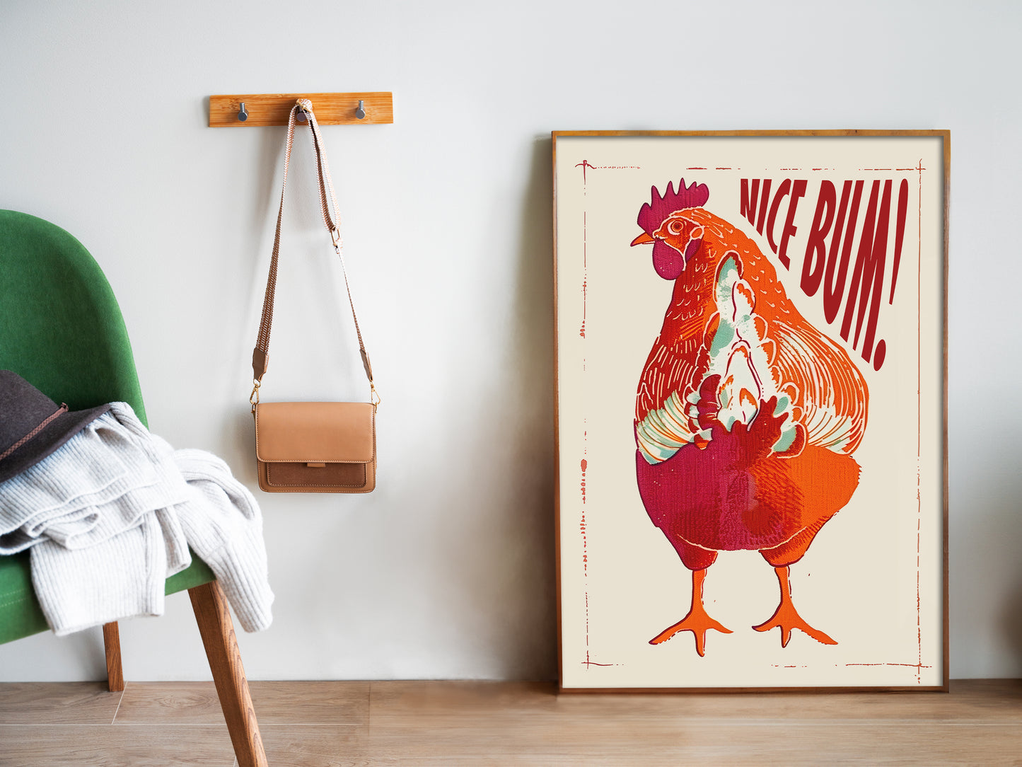 Nice Bum Wall Art Funny Toilet Poster Bird Poster Rooster Beige and Red Retro Bathroom Wall Art Chicken Art Print Funny Toilet Art Airbnb Toilet Sign