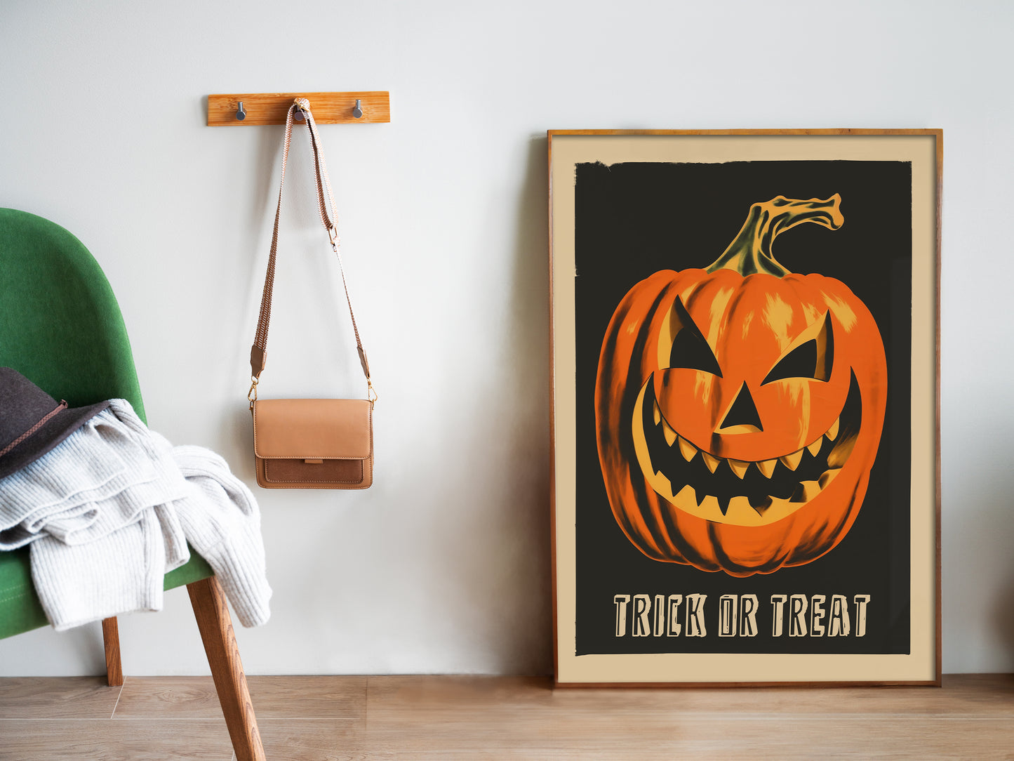 Retro Halloween Poster Pumpkin Art Print Fall Wall Art Trick or Treat Poster Spooky Season Print Vintage Halloween Wall Decor Halloween Gift