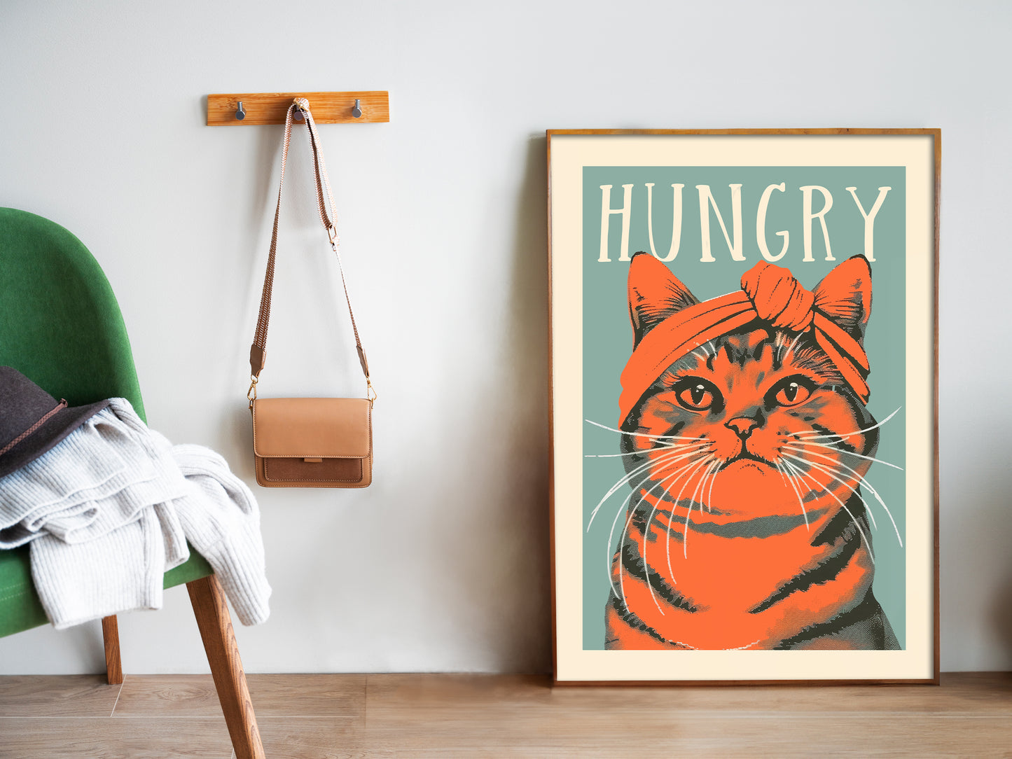 Hungry Cat Poster Kitchen Wall Art Funny Poster Blue and Orange Tabby Cat Wall Print Gift for Cat Mom Kitchen Art Print Fun Kitten Poster