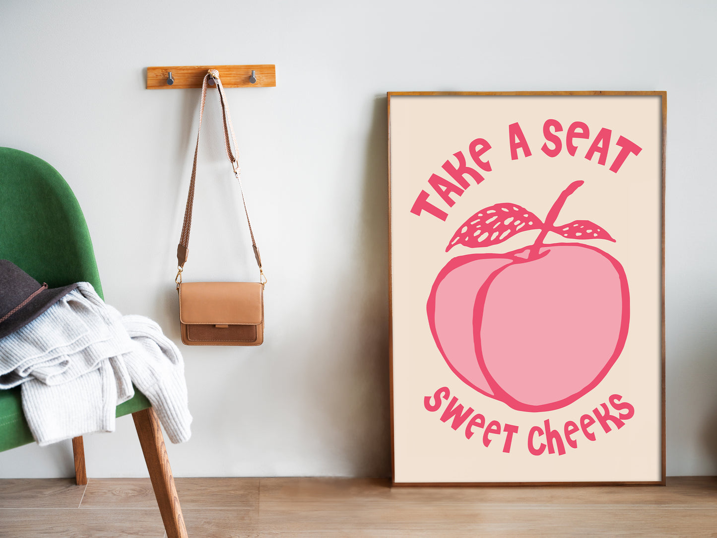 Take a Seat Sweet Cheeks Poster Peach Pink and white Bathroom Wall Art Girly Funny Print Above Toilet Decor Guest Restroom Art Airbnb Toilet Poster Print