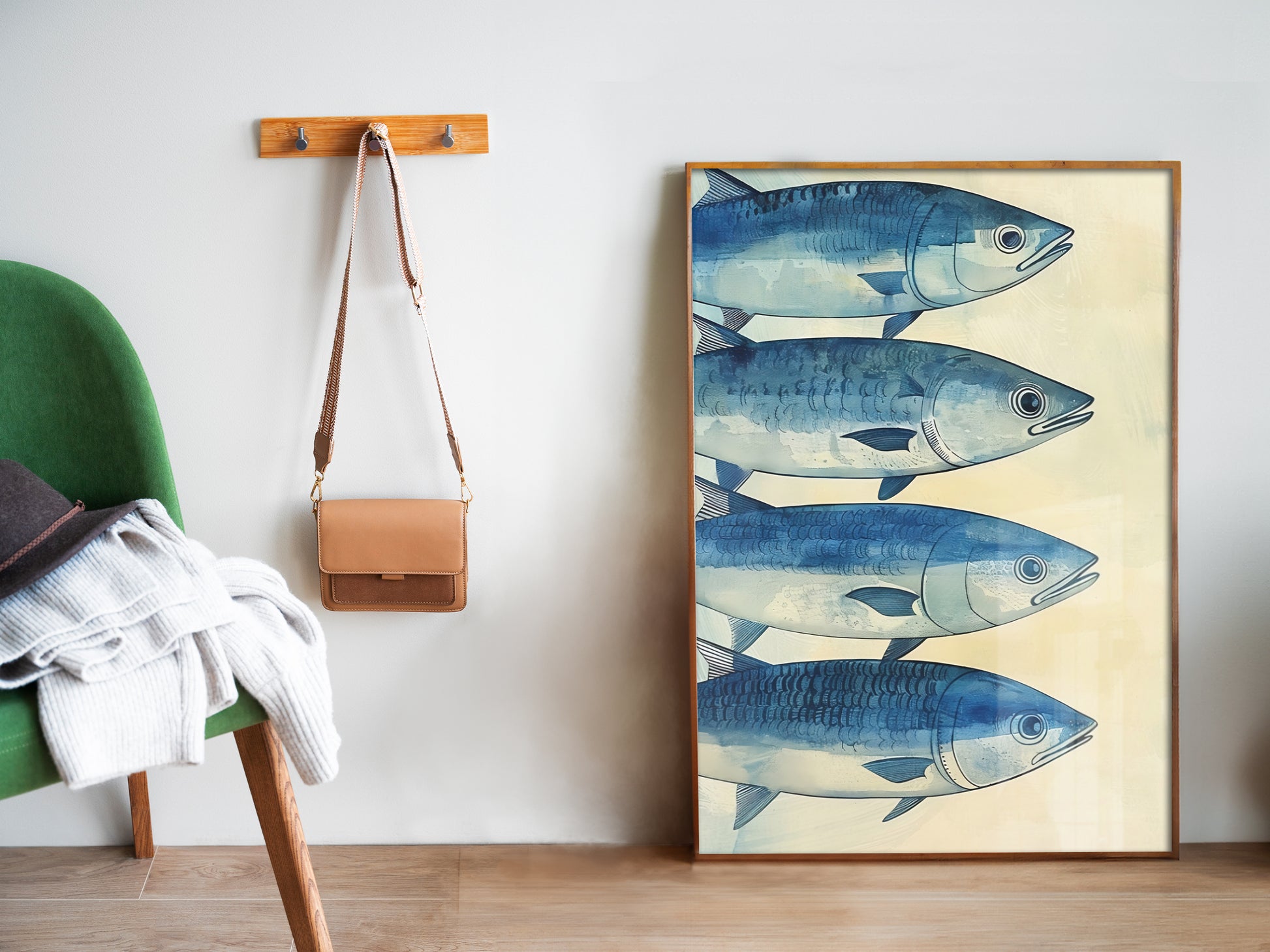 Blue Fish Poster Sardines Art Print Kitchen Wall Art Retro Fish Art For Laundry Nautical Bathroom Art Funny Fish Poster Beach House