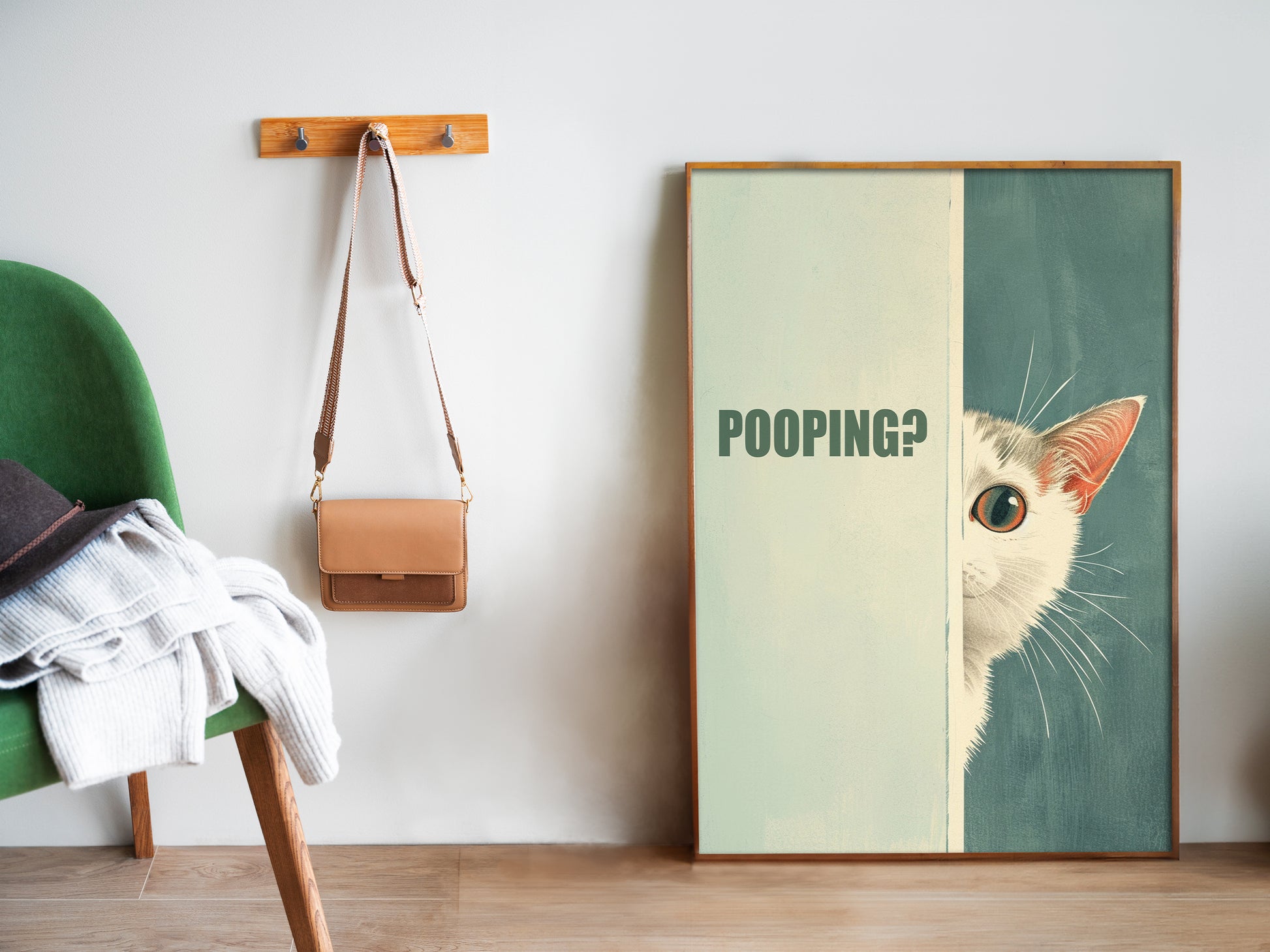 Are You Pooping Poster Cat Bathroom Art Print Funny Toilet Wall Art Cute White Cat Art Fun Poster Minimalistic Blue Bathroom Art