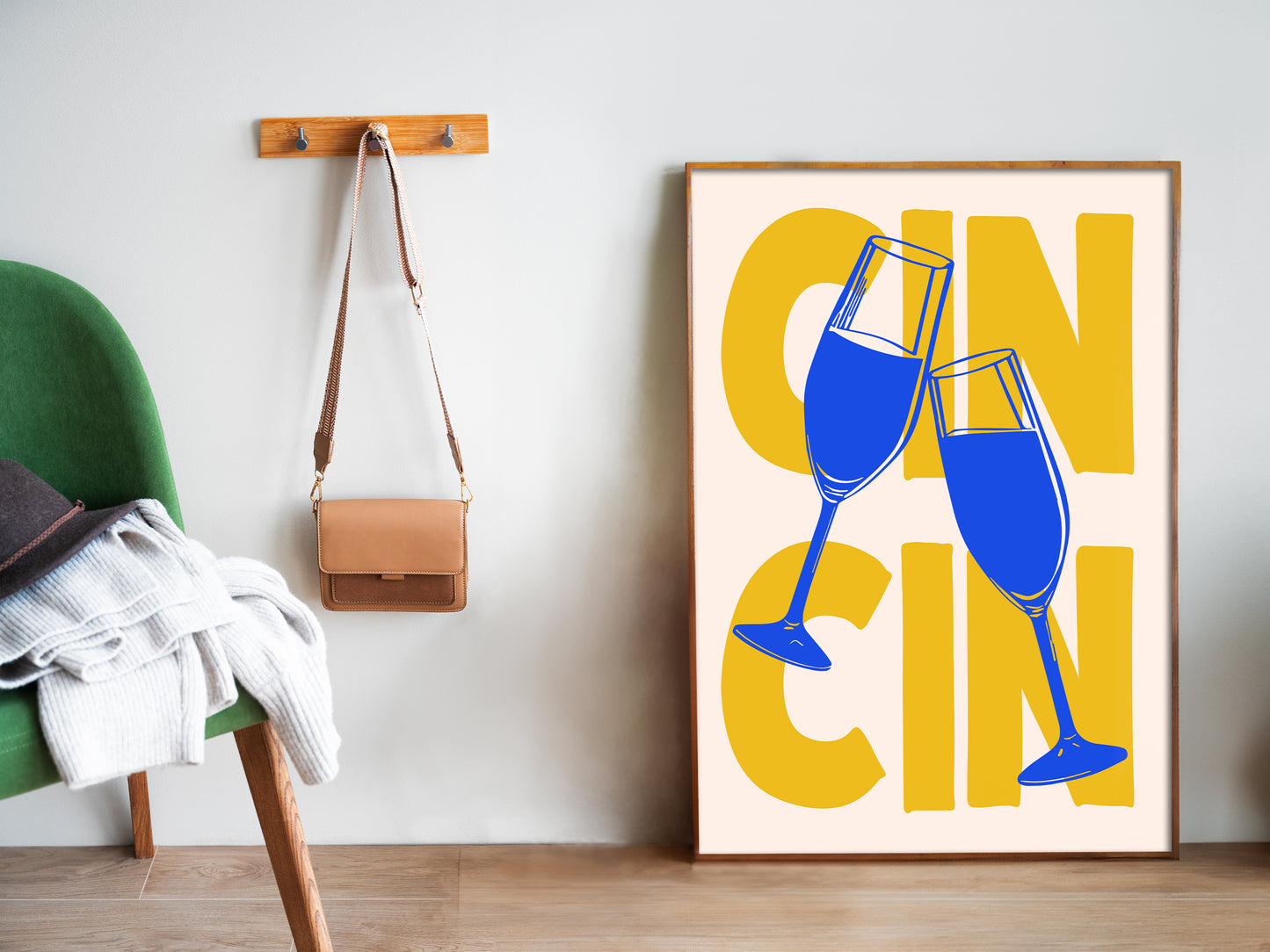 Cin Cin Poster Blue and Yellow Kitchen Wall Art Bar Cart Print Cheers Art Funny Happy Hour Art Print Retro Kitchen Nook Decor Scandinavian Art Minimalist Poster