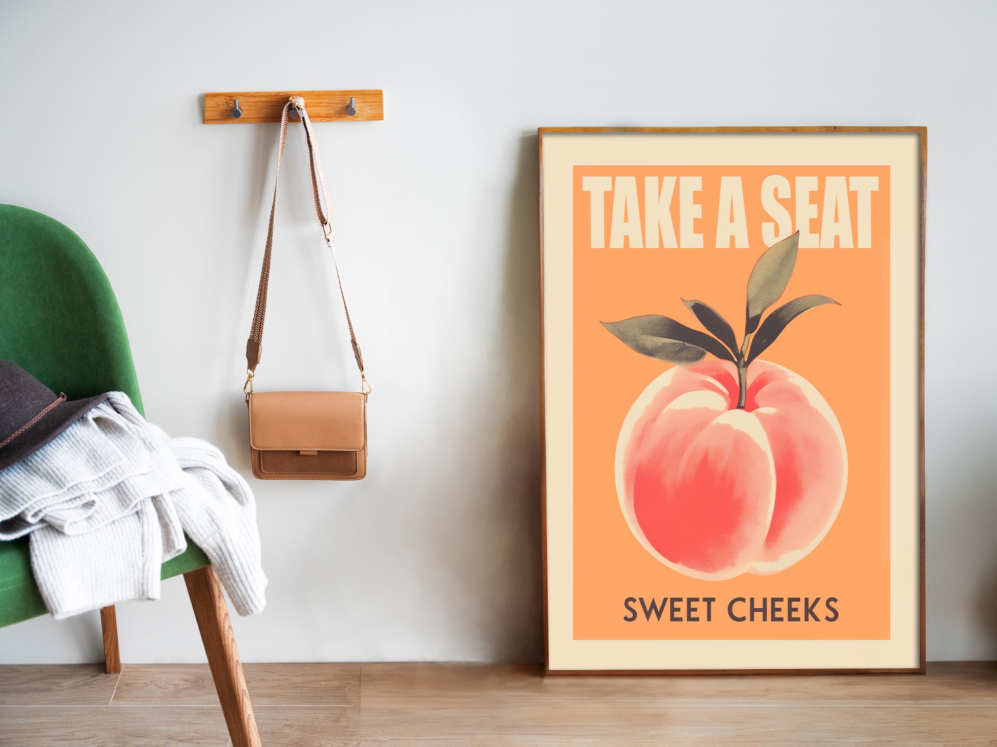 Take a Seat Sweet Cheeks Poster Funny Toilet Poster Retro Bathroom Wall Art Peach Art Print Funny Toilet Art Nice Bum Art Guest Bathroom Decor Butt Wall Art