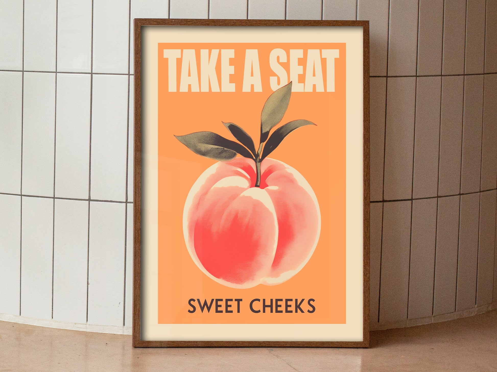 Take a Seat Sweet Cheeks Poster Funny Toilet Poster Retro Bathroom Wall Art Peach Art Print Funny Toilet Art Nice Bum Art Guest Bathroom Decor Butt Wall Art