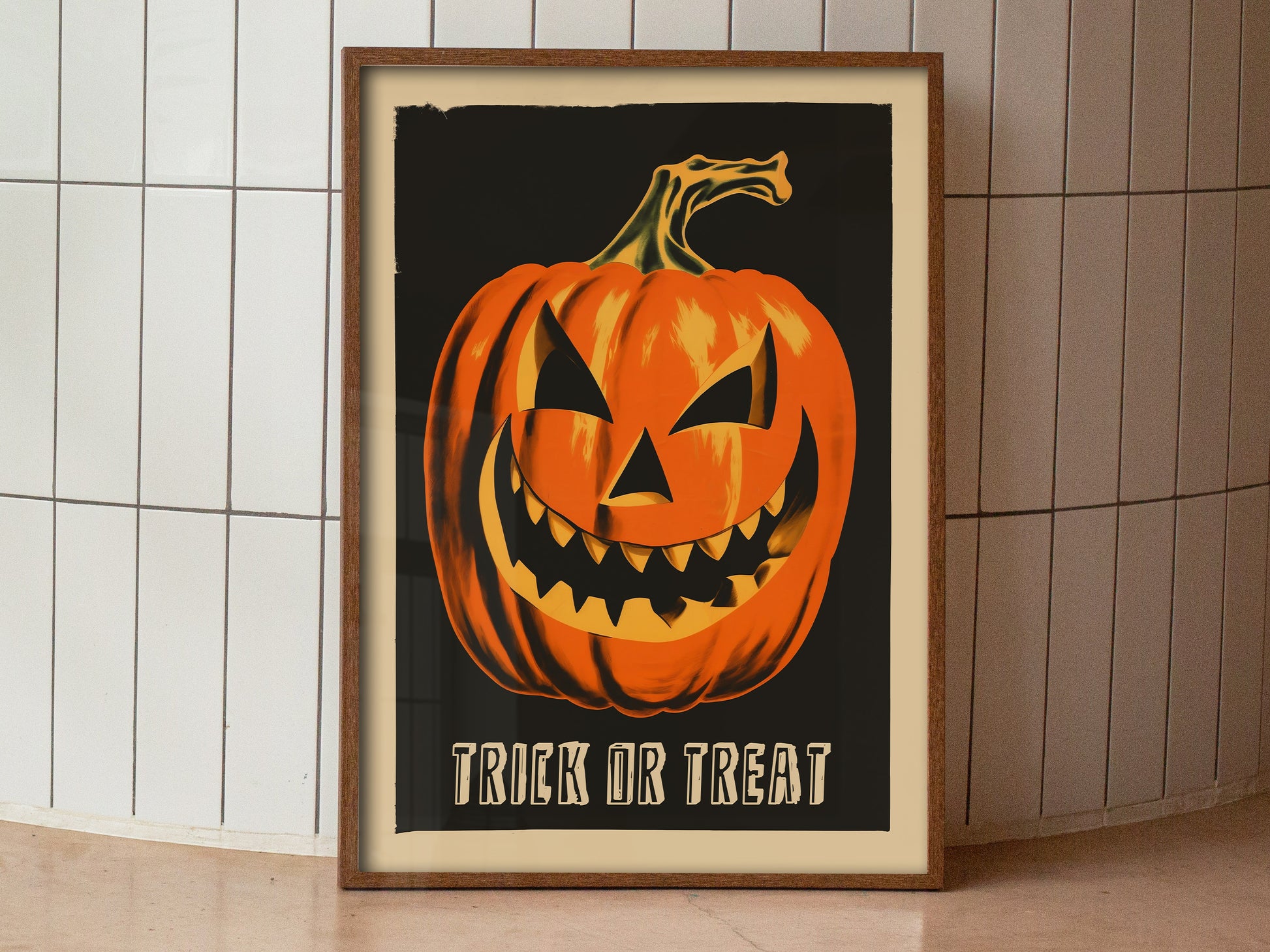 Retro Halloween Poster Pumpkin Art Print Fall Wall Art Trick or Treat Poster Spooky Season Print Vintage Halloween Wall Decor Halloween Gift