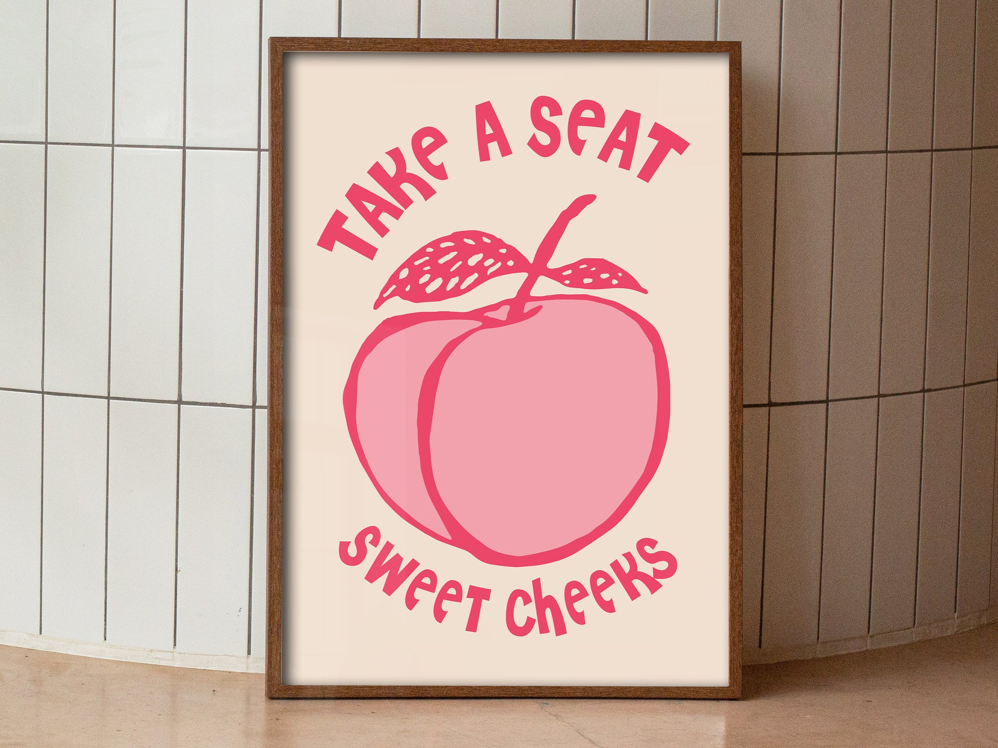 Take a Seat Sweet Cheeks Poster Peach Pink and white Bathroom Wall Art Girly Funny Print Above Toilet Decor Guest Restroom Art Airbnb Toilet Poster Print