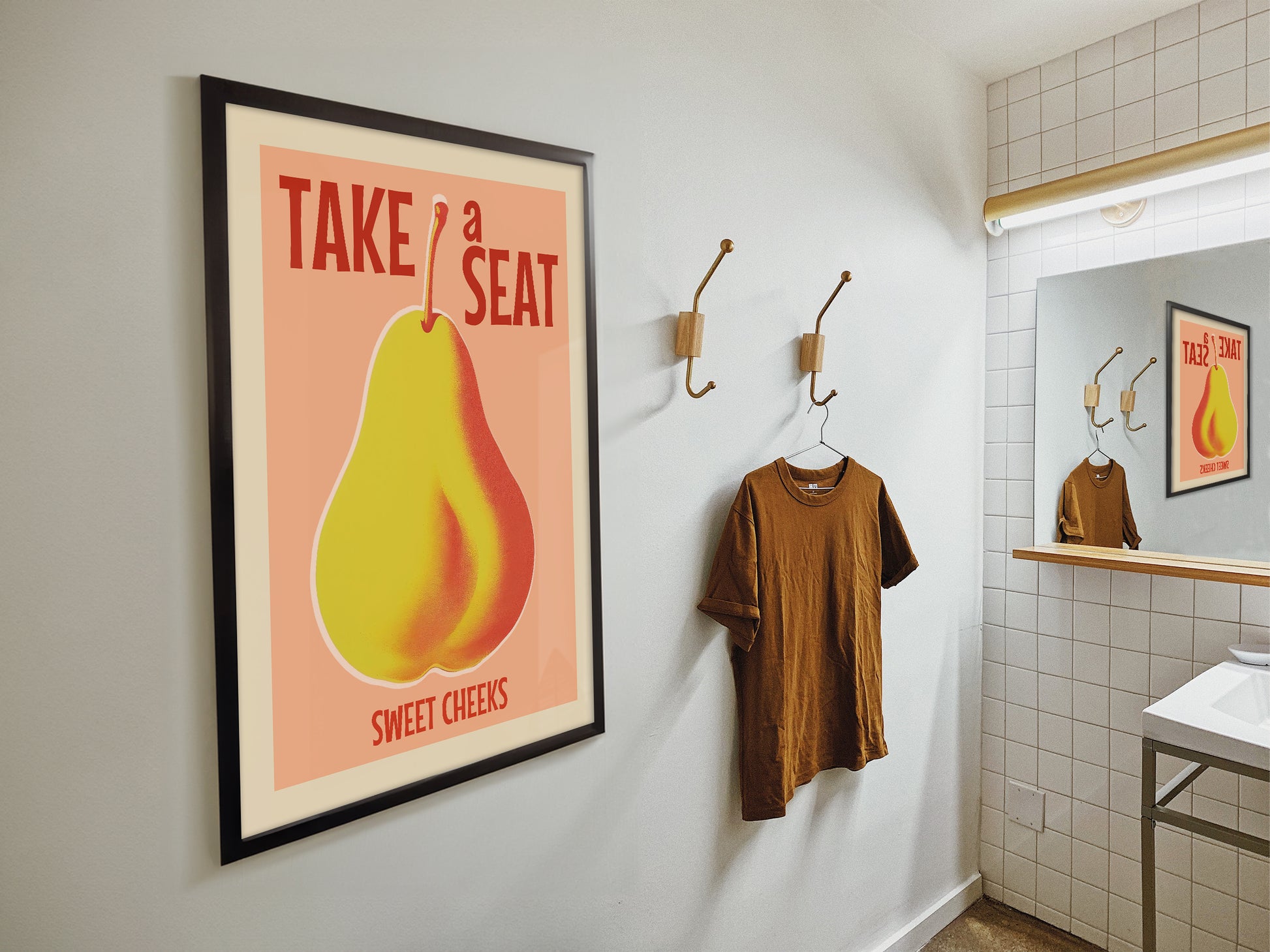 Take a Seat Sweet Cheeks Poster Bathroom Wall Art for Toiler Art Print Pink Funny Bathroom Sign Nice Bum Wall Art Funny Pear Poster