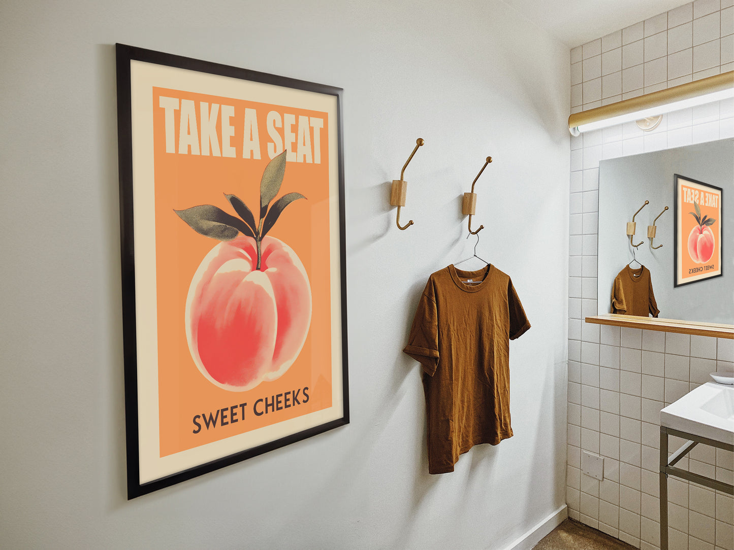 Take a Seat Sweet Cheeks Poster Funny Toilet Poster Retro Bathroom Wall Art Peach Art Print Funny Toilet Art Nice Bum Art Guest Bathroom Decor Butt Wall Art