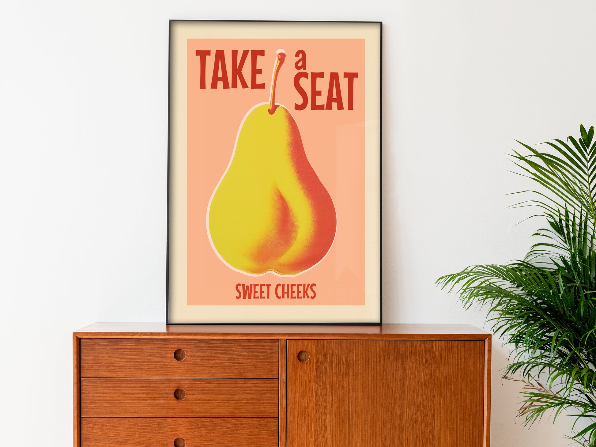 Take a Seat Sweet Cheeks Poster Bathroom Wall Art for Toiler Art Print Pink Funny Bathroom Sign Nice Bum Wall Art Funny Pear Poster