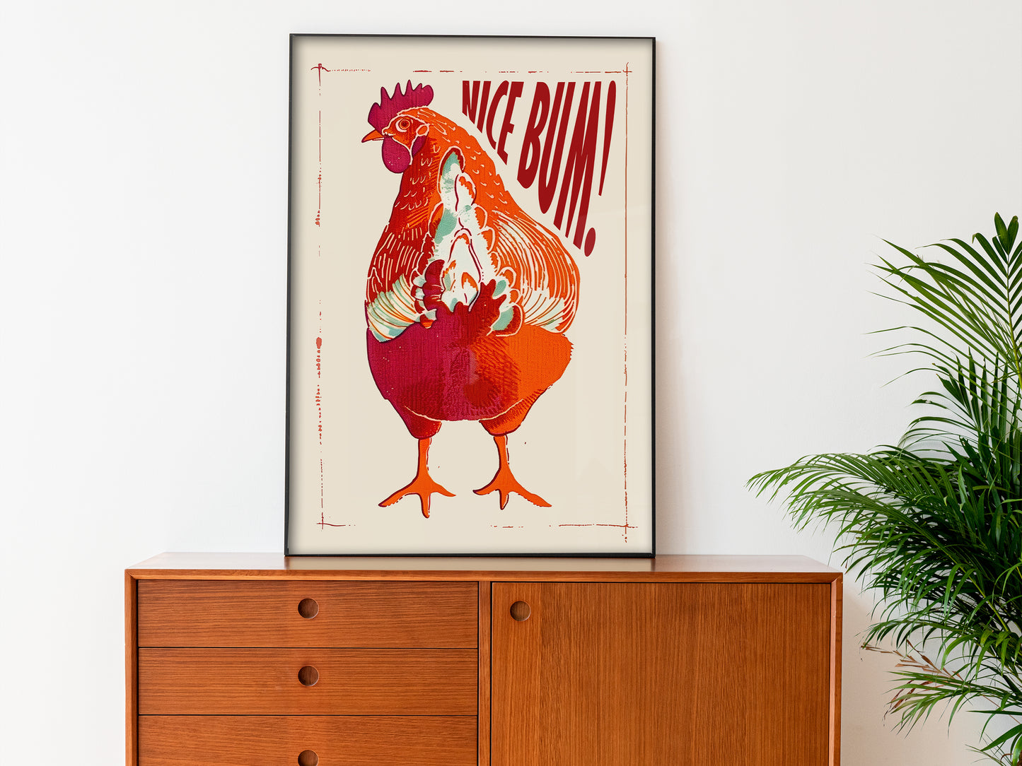 Nice Bum Wall Art Funny Toilet Poster Bird Poster Rooster Beige and Red Retro Bathroom Wall Art Chicken Art Print Funny Toilet Art Airbnb Toilet Sign