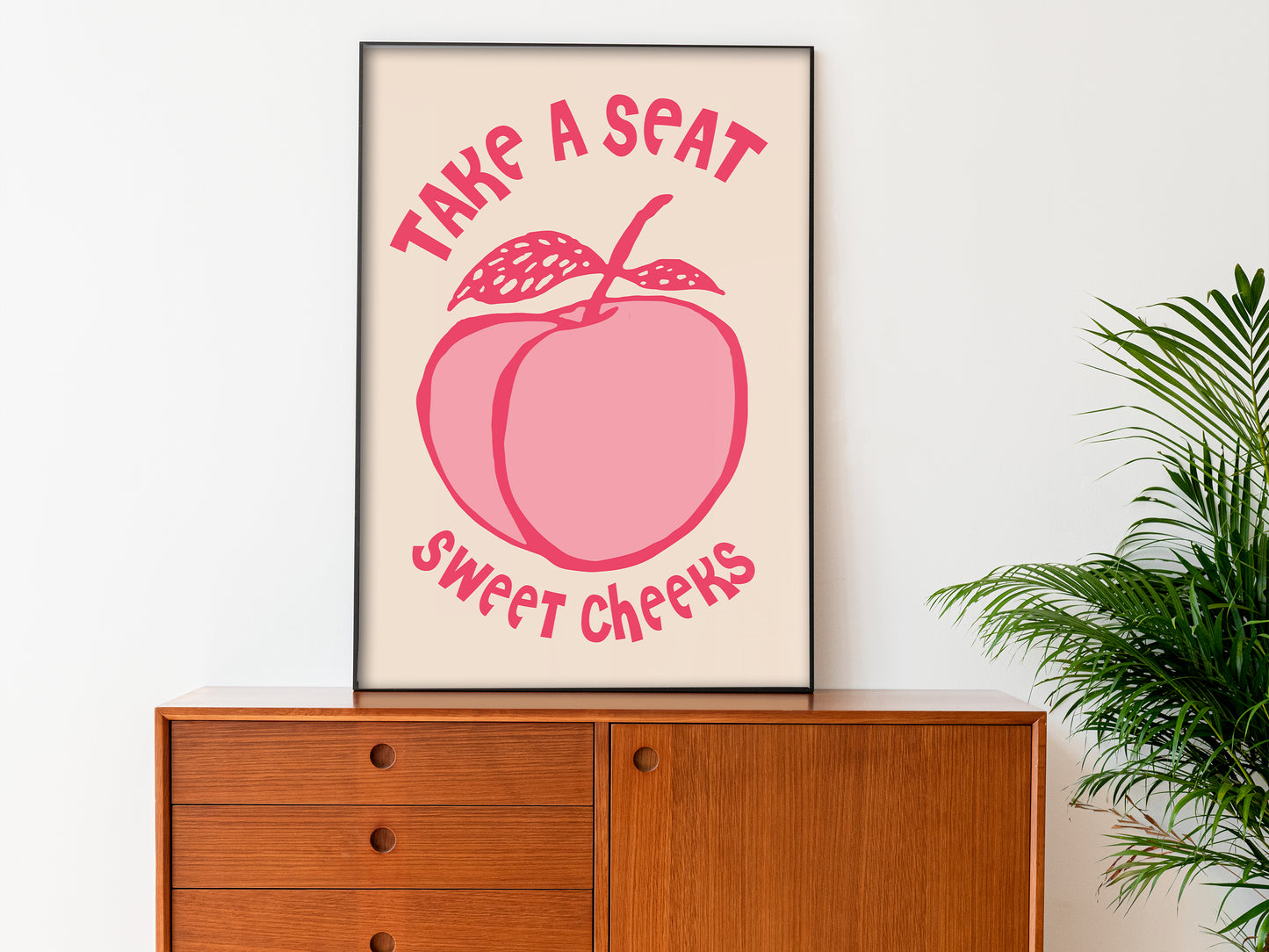 Take a Seat Sweet Cheeks Poster Peach Pink and white Bathroom Wall Art Girly Funny Print Above Toilet Decor Guest Restroom Art Airbnb Toilet Poster Print