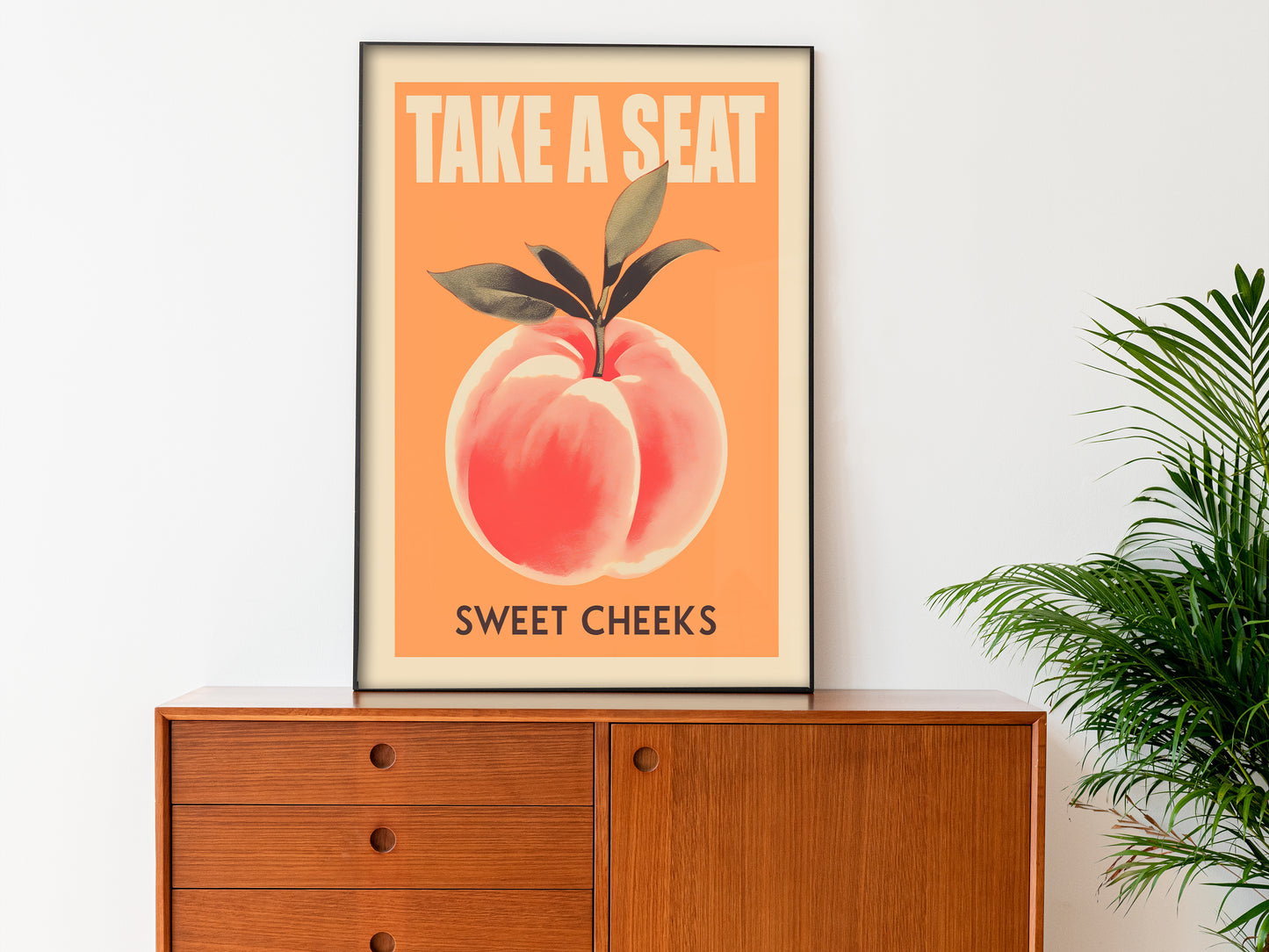 Take a Seat Sweet Cheeks Poster Funny Toilet Poster Retro Bathroom Wall Art Peach Art Print Funny Toilet Art Nice Bum Art Guest Bathroom Decor Butt Wall Art