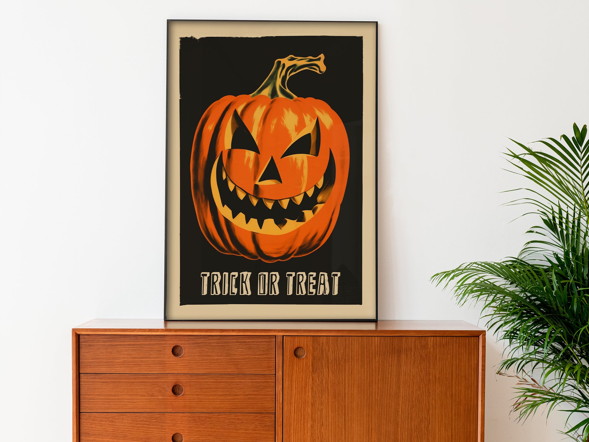 Retro Halloween Poster Pumpkin Art Print Fall Wall Art Trick or Treat Poster Spooky Season Print Vintage Halloween Wall Decor Halloween Gift