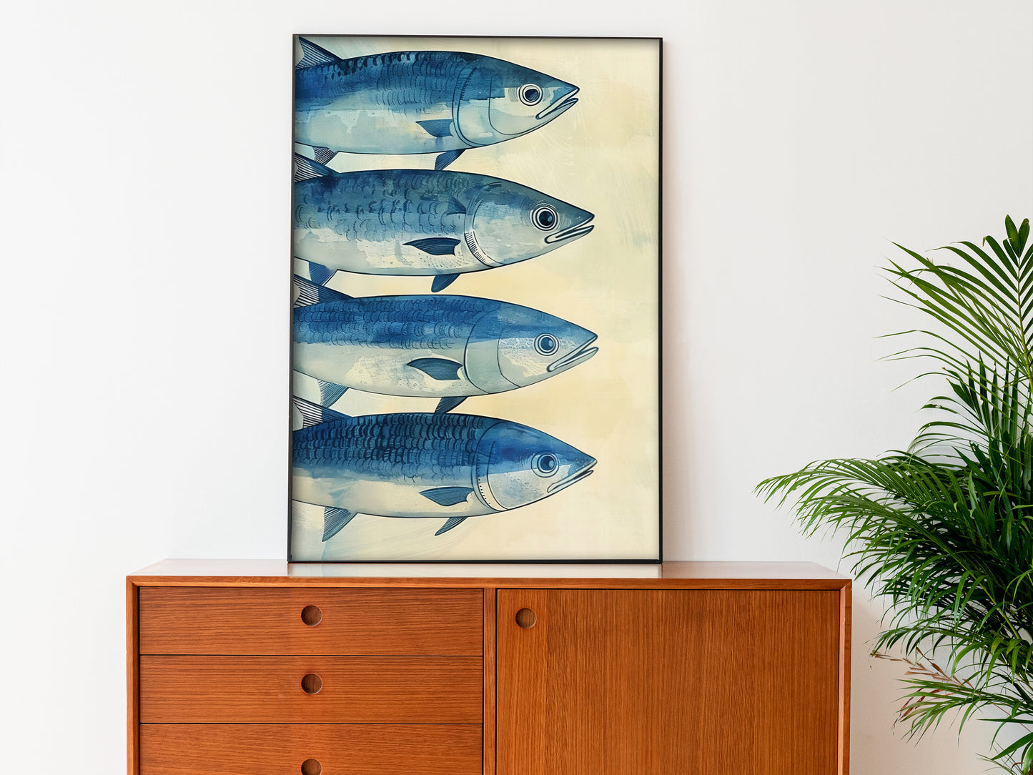 Blue Fish Poster Sardines Art Print Kitchen Wall Art Retro Fish Art For Laundry Nautical Bathroom Art Funny Fish Poster Beach House